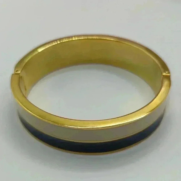 J CREW Enamel Bangle bracelet cream gold navy - Picture 3 of 7